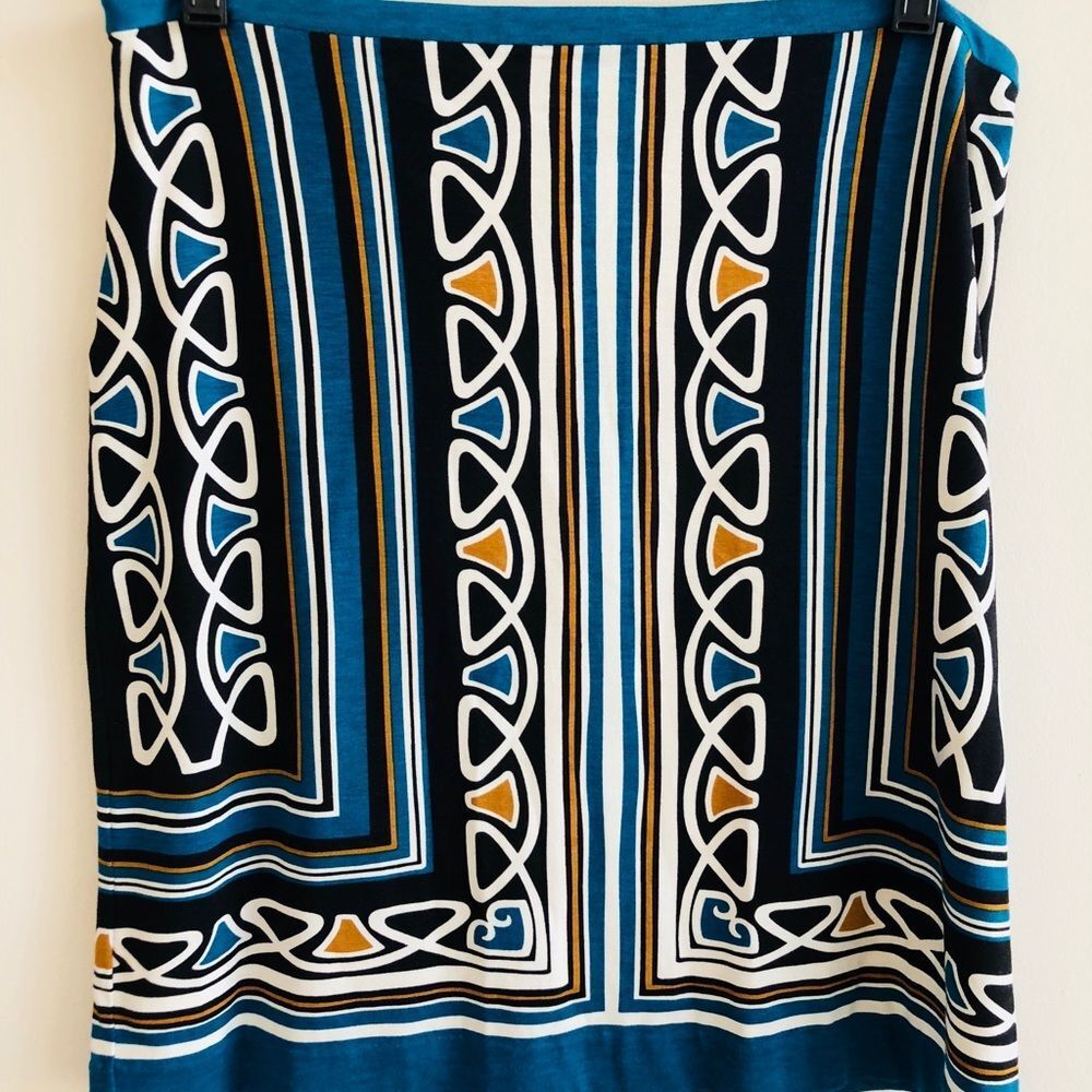 Ann Taylor Loft Black White Green Print Skirt Size 4